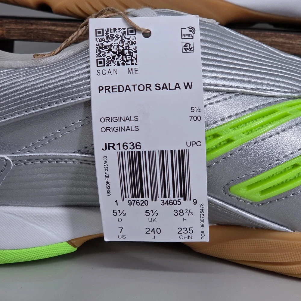 Adidas Predator Sala W Women 7 Silver Green Indoor Soccer Shoes JR1636 Futsal